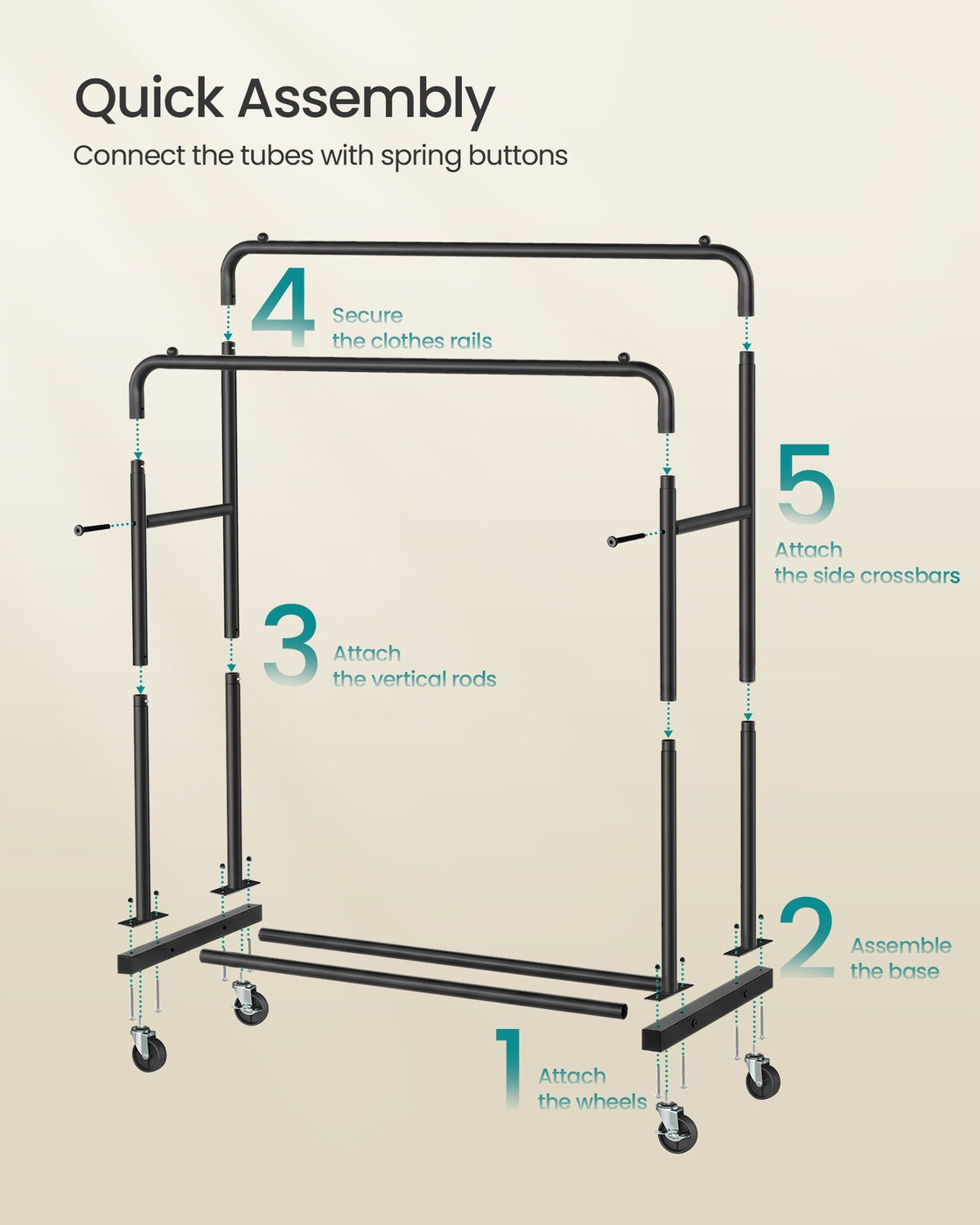 Clothes Rack - 90kg - Steel - Double Rods