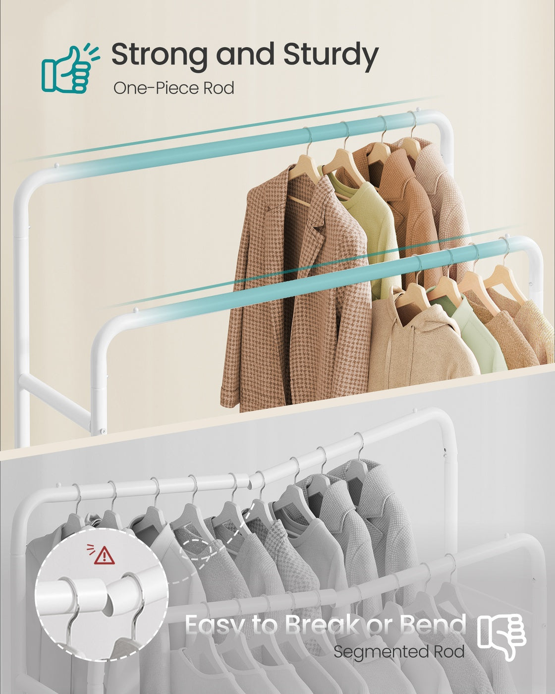 Clothes Rack - 90L - Steel - Double Rods