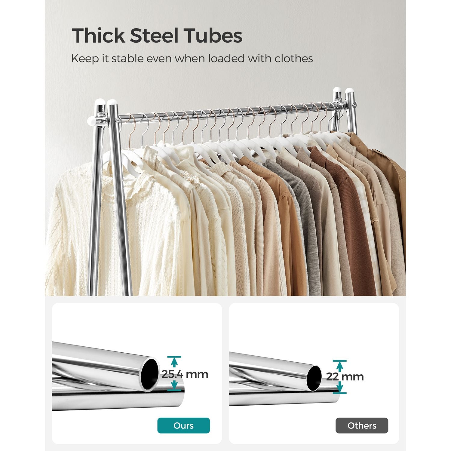 Clothes Rack - Steel - Silver - Includes Hanging Rail and Shelf