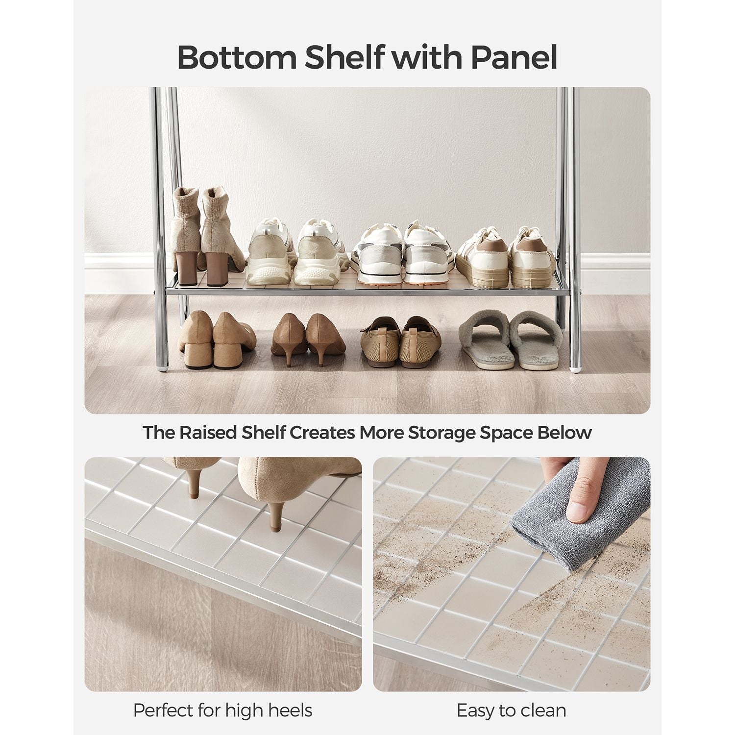 Clothes Rack - Steel - Silver - Includes Hanging Rail and Shelf