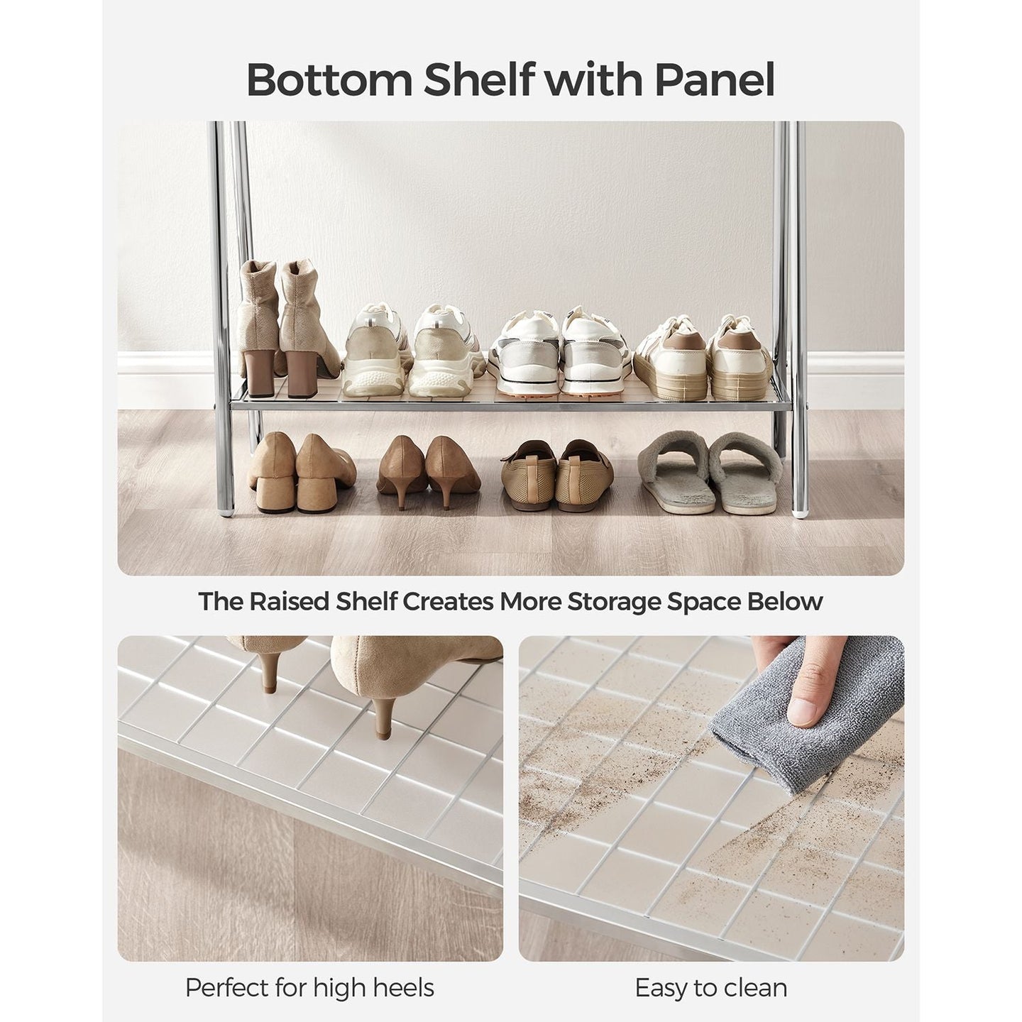 Clothes Rack - Steel - Silver - Includes Hanging Rail and Shelf