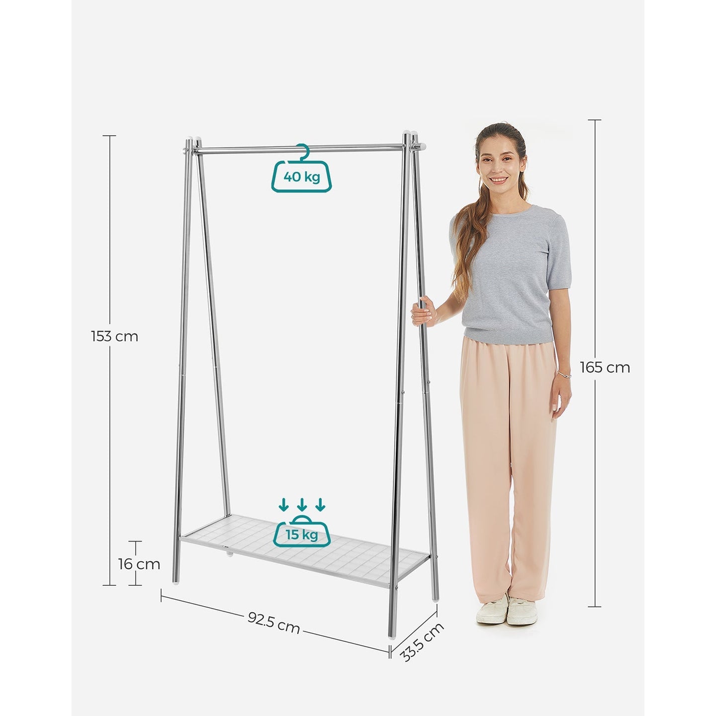 Clothes Rack - Steel - Silver - Includes Hanging Rail and Shelf