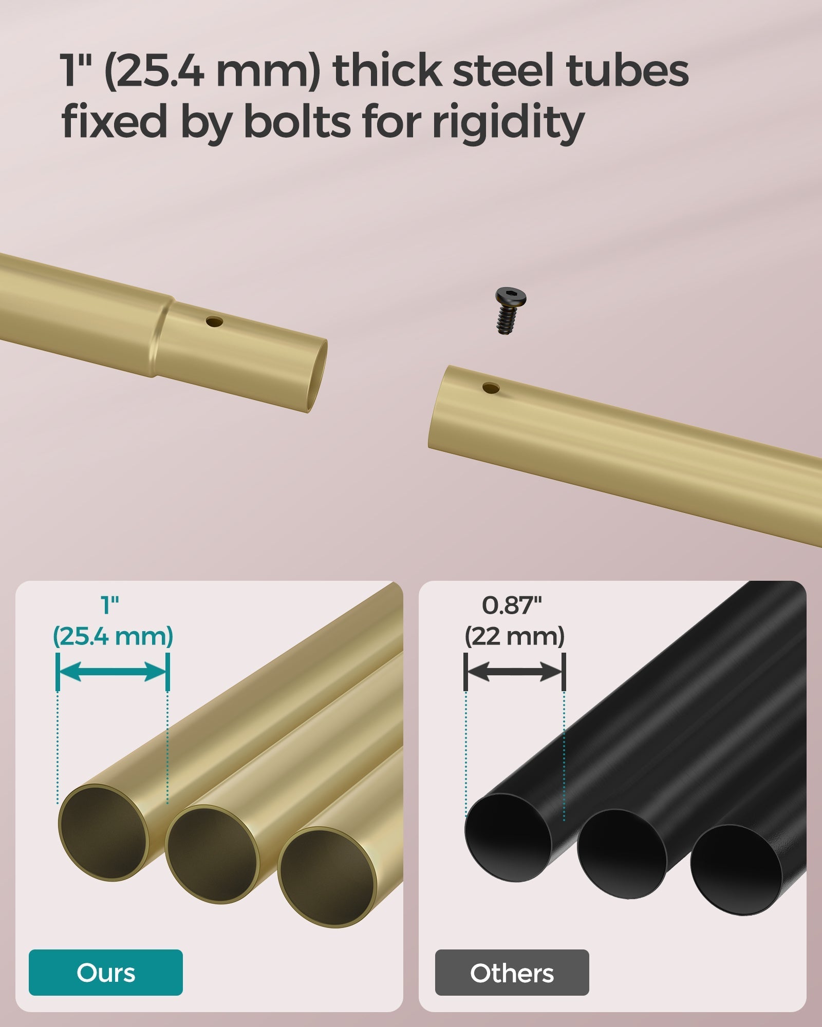 Clothes Rack - Metal - Pale Gold - Portable with Storage Shelf