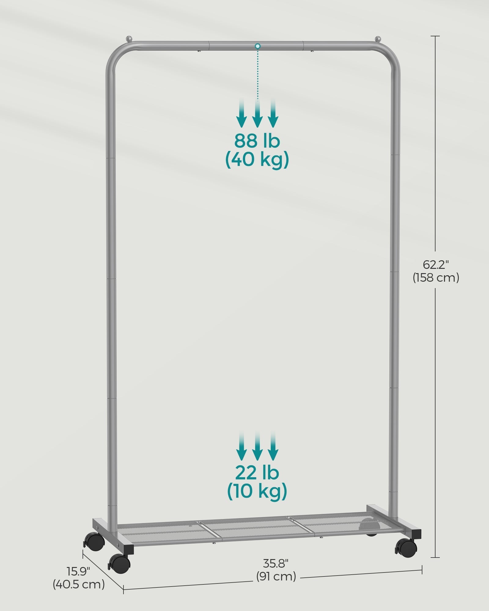 Clothes Rack - Metal - Dove Grey - Rolling with Storage Shelf