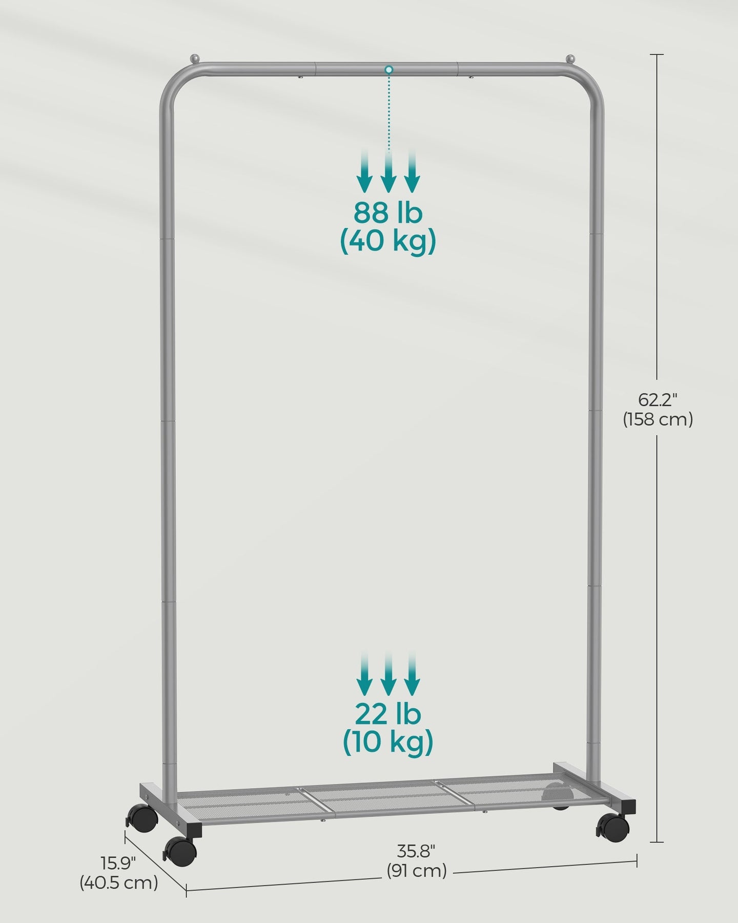 Clothes Rack - Metal - Dove Grey - Rolling with Storage Shelf