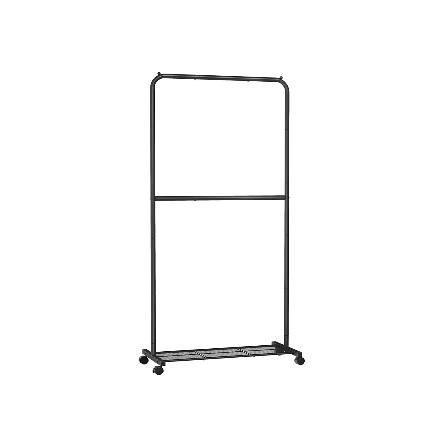 Double-Rod Clothes Rail - Metal - Black - Mobile with Storage Shelf and Lockable Wheels