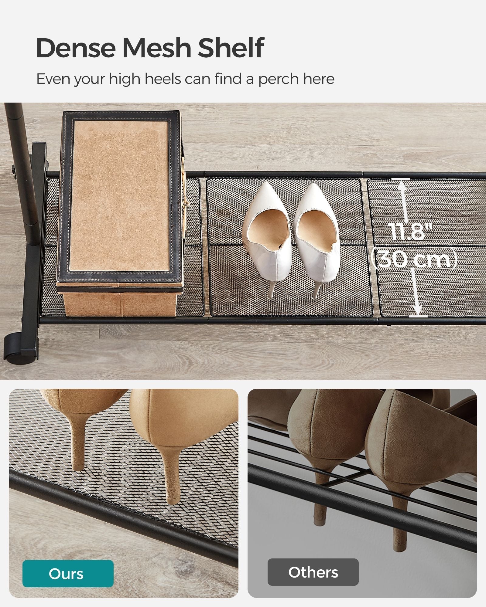 Double-Rod Clothes Rail - Metal - Black - Mobile with Storage Shelf and Lockable Wheels