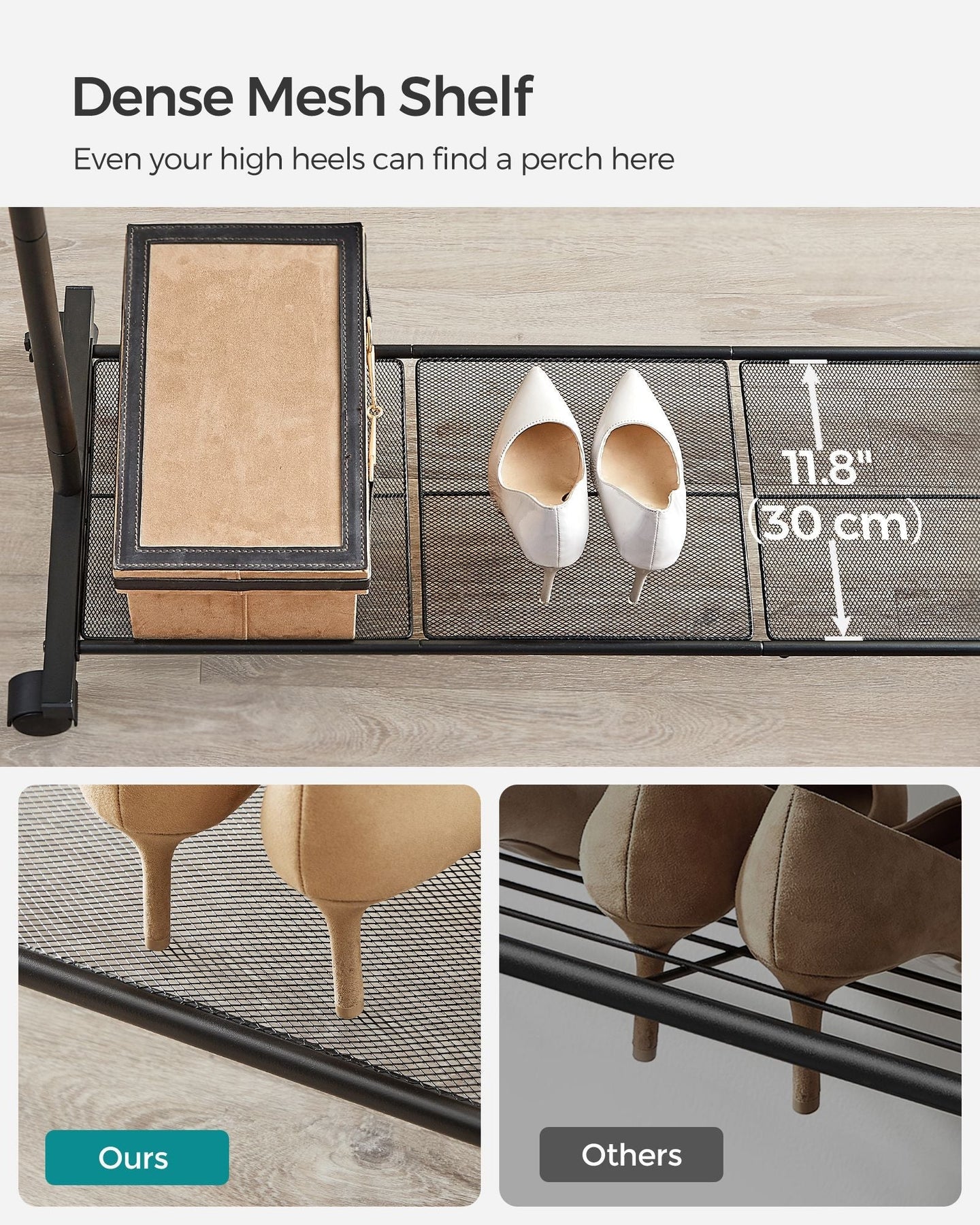Double-Rod Clothes Rail - Metal - Black - Mobile with Storage Shelf and Lockable Wheels