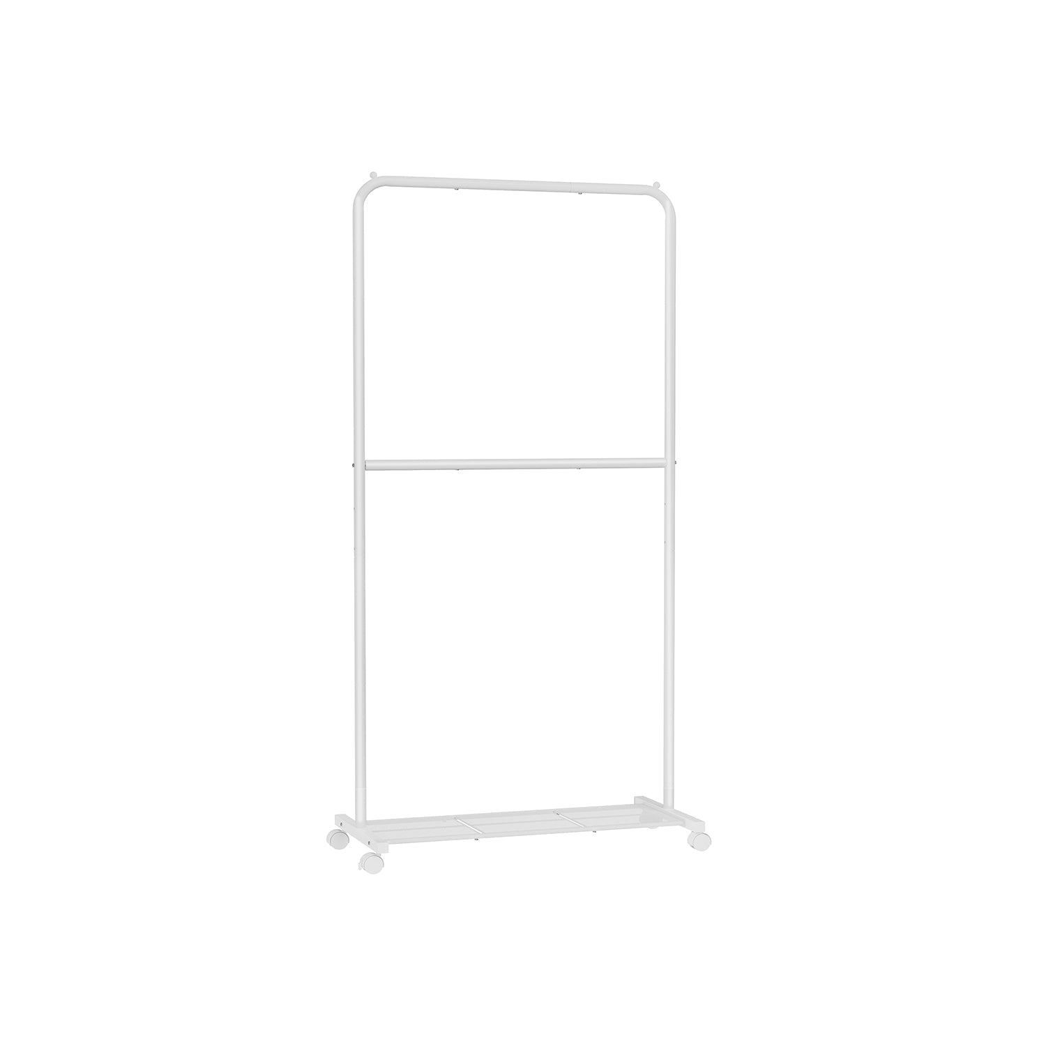 Double-Rod Clothes Rail - Metal - White - Mobile with Storage Shelf and Lockable Wheels