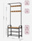 Coat Stand with Shoe Storage Bench - Steel - Rustic Walnut and Black - Free Standing with Removable Hooks