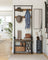 Coat Stand with Shoe Storage Bench - Steel - Rustic Walnut and Black - Free Standing with Removable Hooks