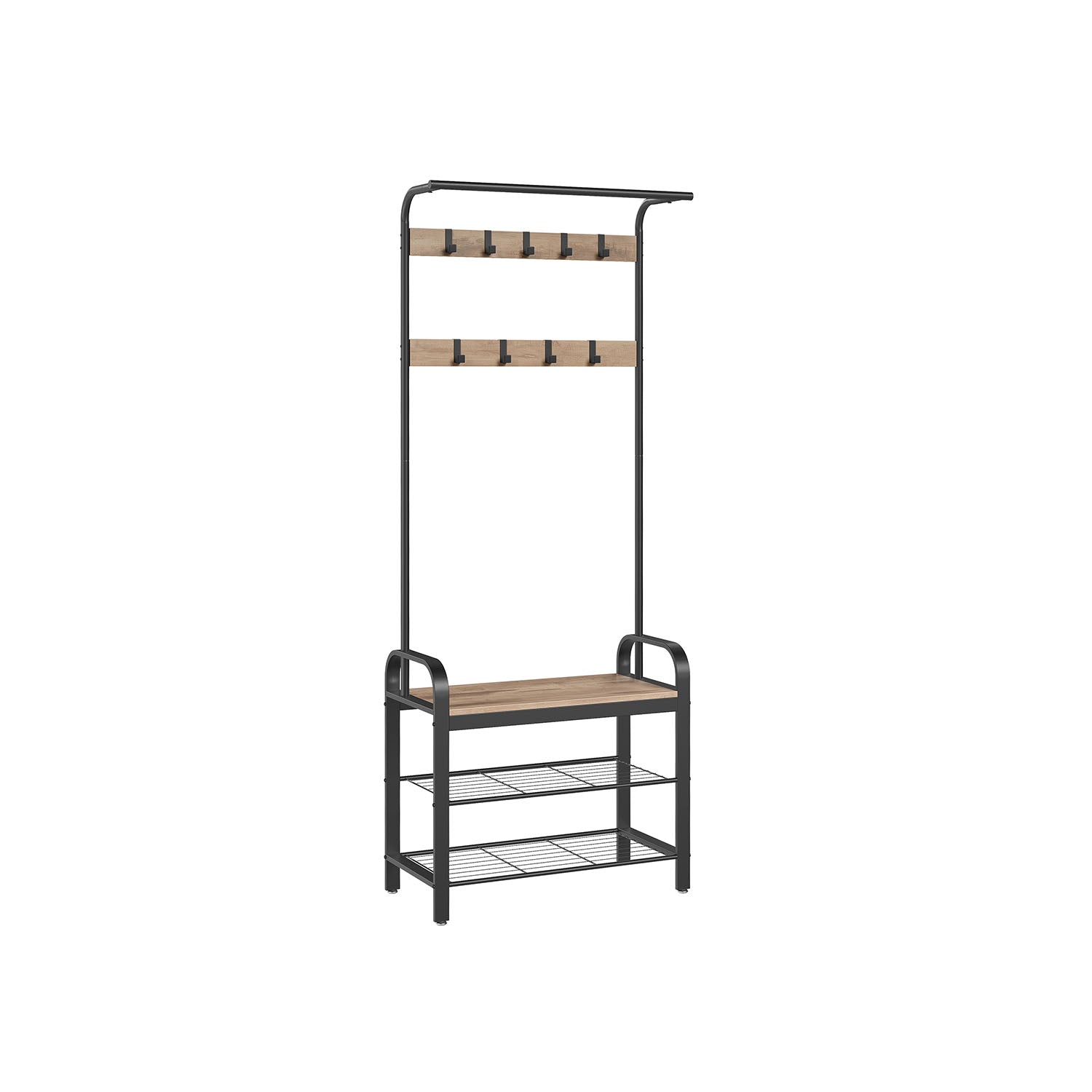 Coat Rack Stand - Steel - Hazelnut Brown and Black - Free Standing with Shoe Storage Bench