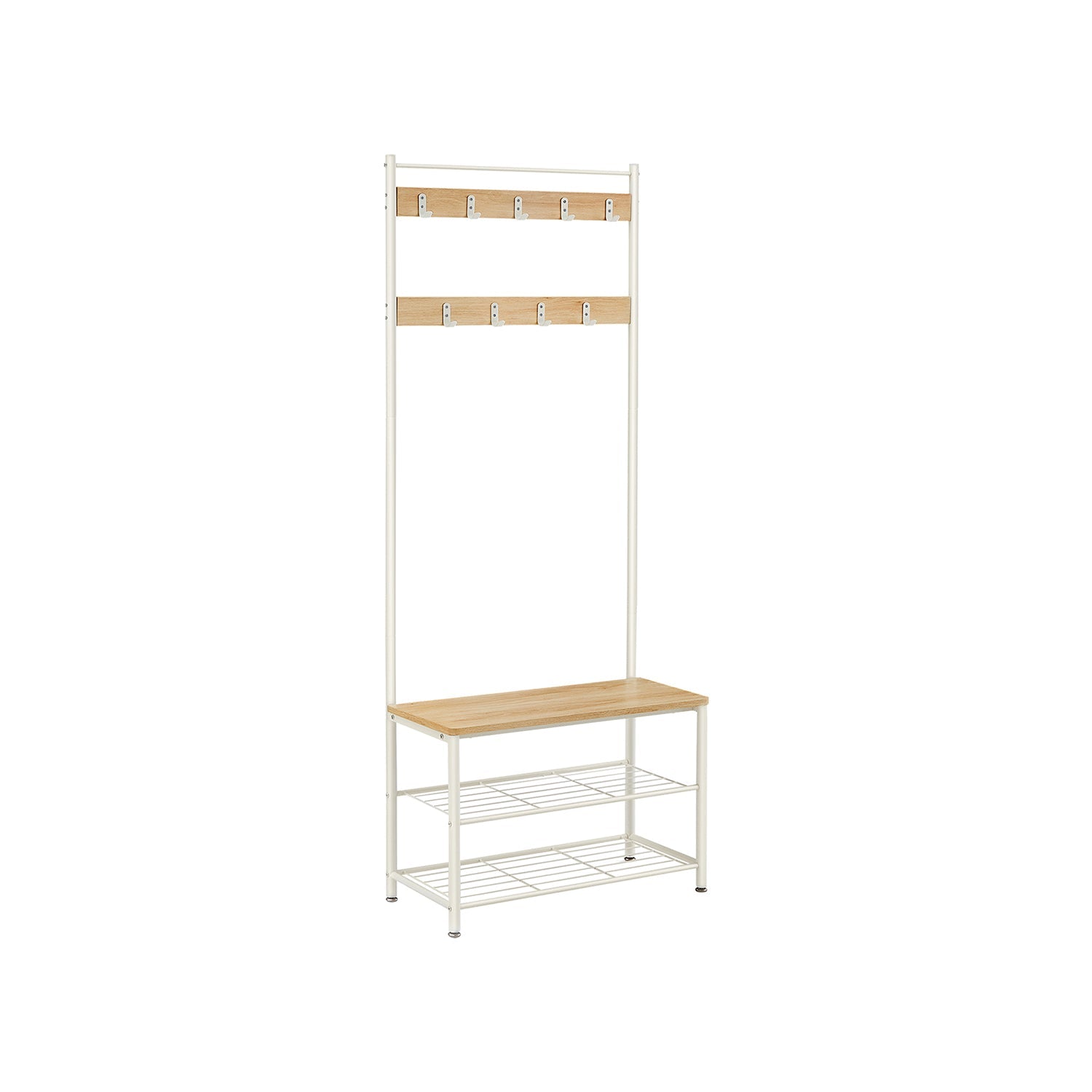 Coat Stand - Wood - Natural - With Shoe Storage Bench