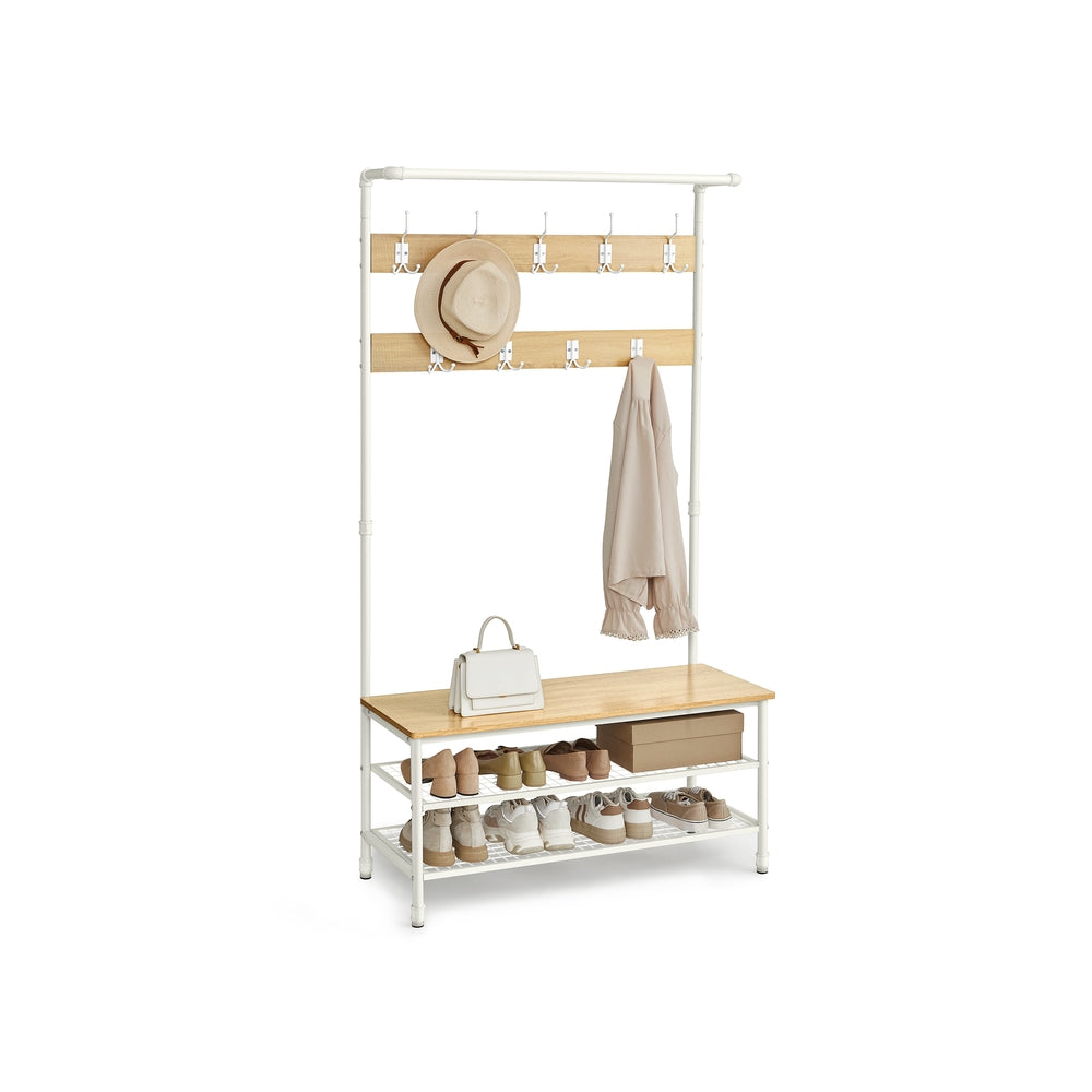 Coat Rack Stand with Bench and Shoe Storage - 41.5L - Particleboard - 9 Hooks