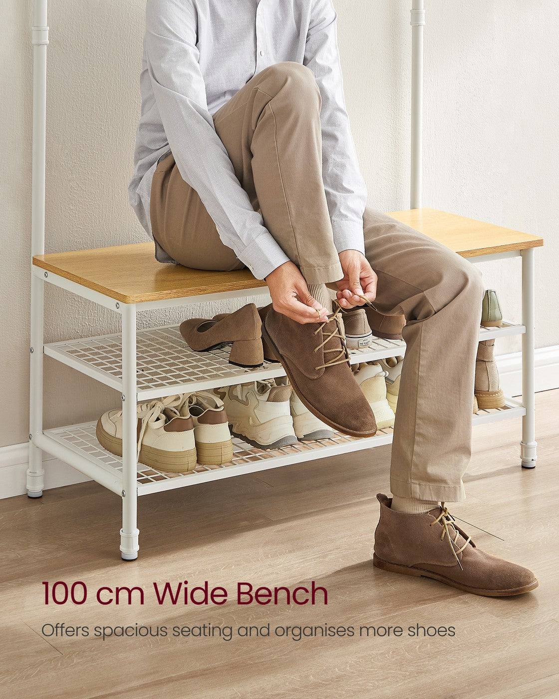 Coat Rack Stand with Bench and Shoe Storage - 41.5L - Particleboard - 9 Hooks