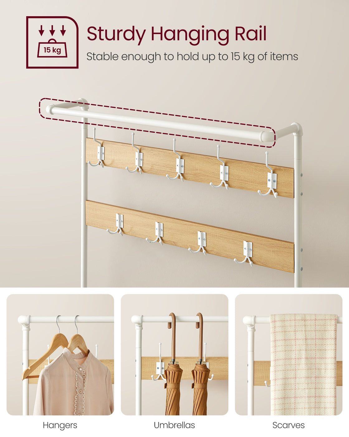 Coat Rack Stand with Bench and Shoe Storage - 41.5L - Particleboard - 9 Hooks