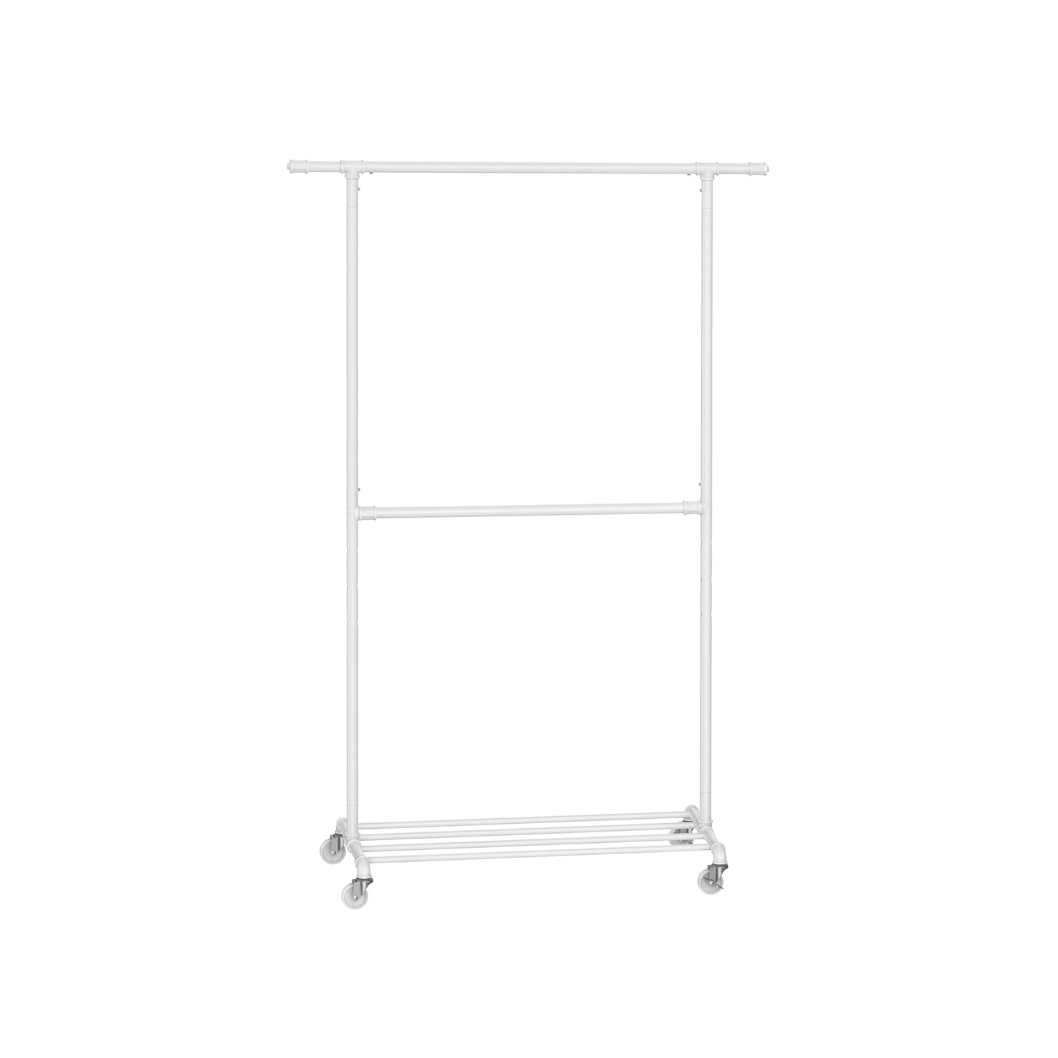 Adjustable Clothes Rack - Metal - Industrial Gray - Double Rail with Storage Shelf on Wheels