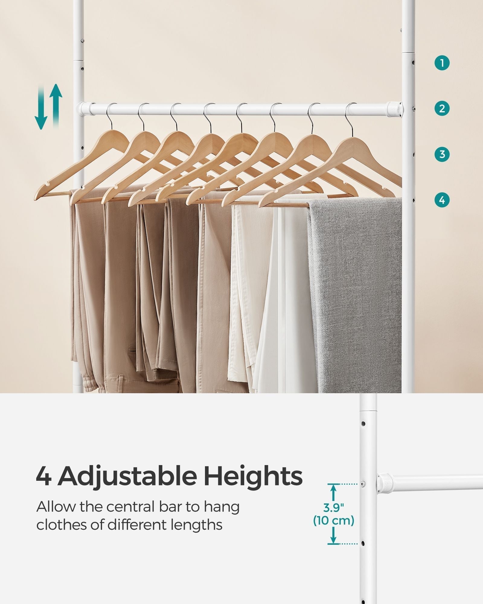 Adjustable Clothes Rack - Metal - Industrial Gray - Double Rail with Storage Shelf on Wheels
