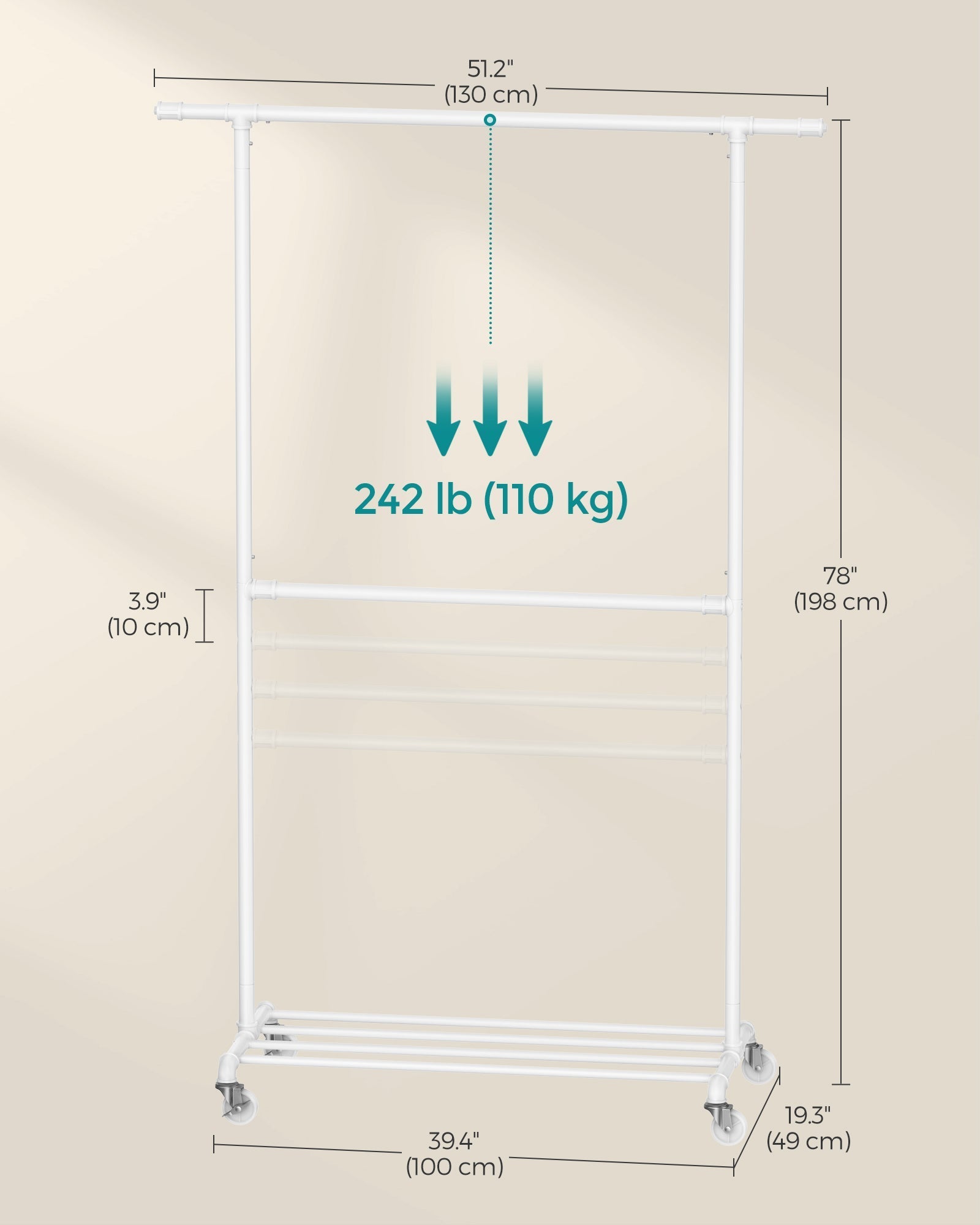Adjustable Clothes Rack - Metal - Industrial Gray - Double Rail with Storage Shelf on Wheels