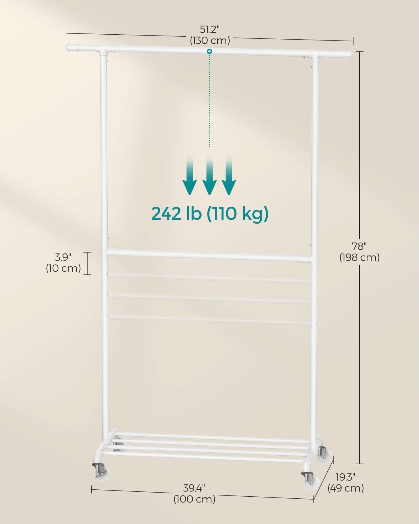 Adjustable Clothes Rack - Metal - Industrial Gray - Double Rail with Storage Shelf on Wheels