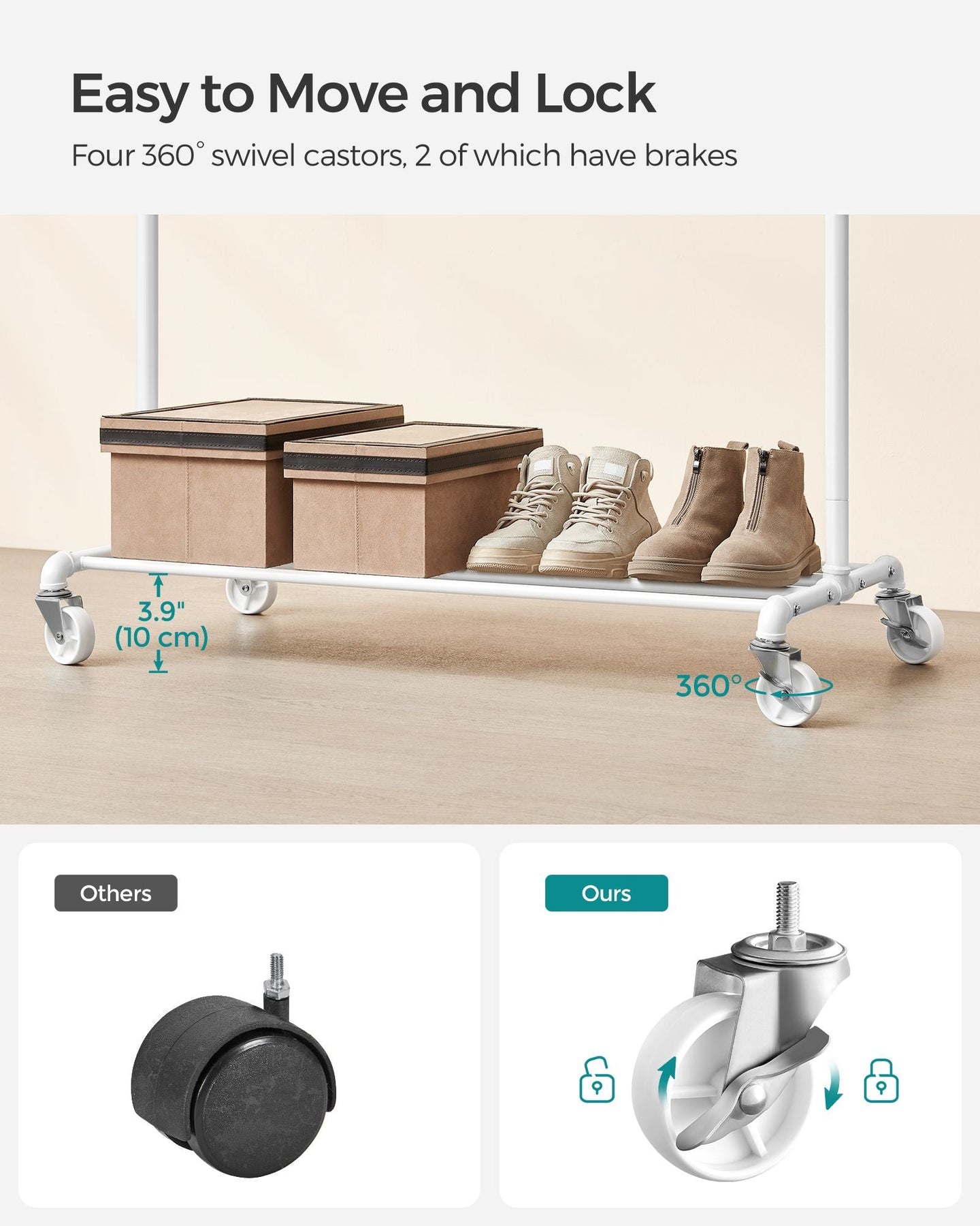 Adjustable Clothes Rack - Metal - Industrial Gray - Double Rail with Storage Shelf on Wheels