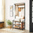 Coat Rack - Steel Frame - Rustic Brown and Black - Hall Tree with 8 Hooks and Shoe Bench