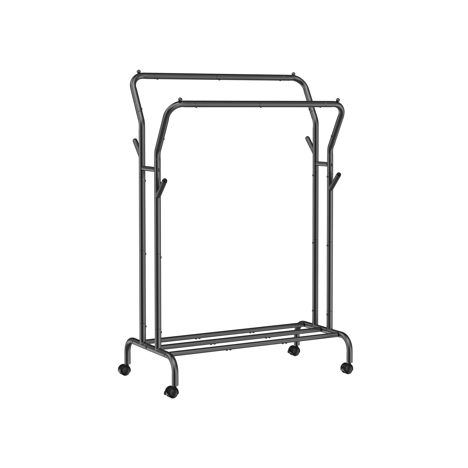 Double-Rail Clothes Rack - Heavy-Duty Metal - Black - Mobile with Shelf