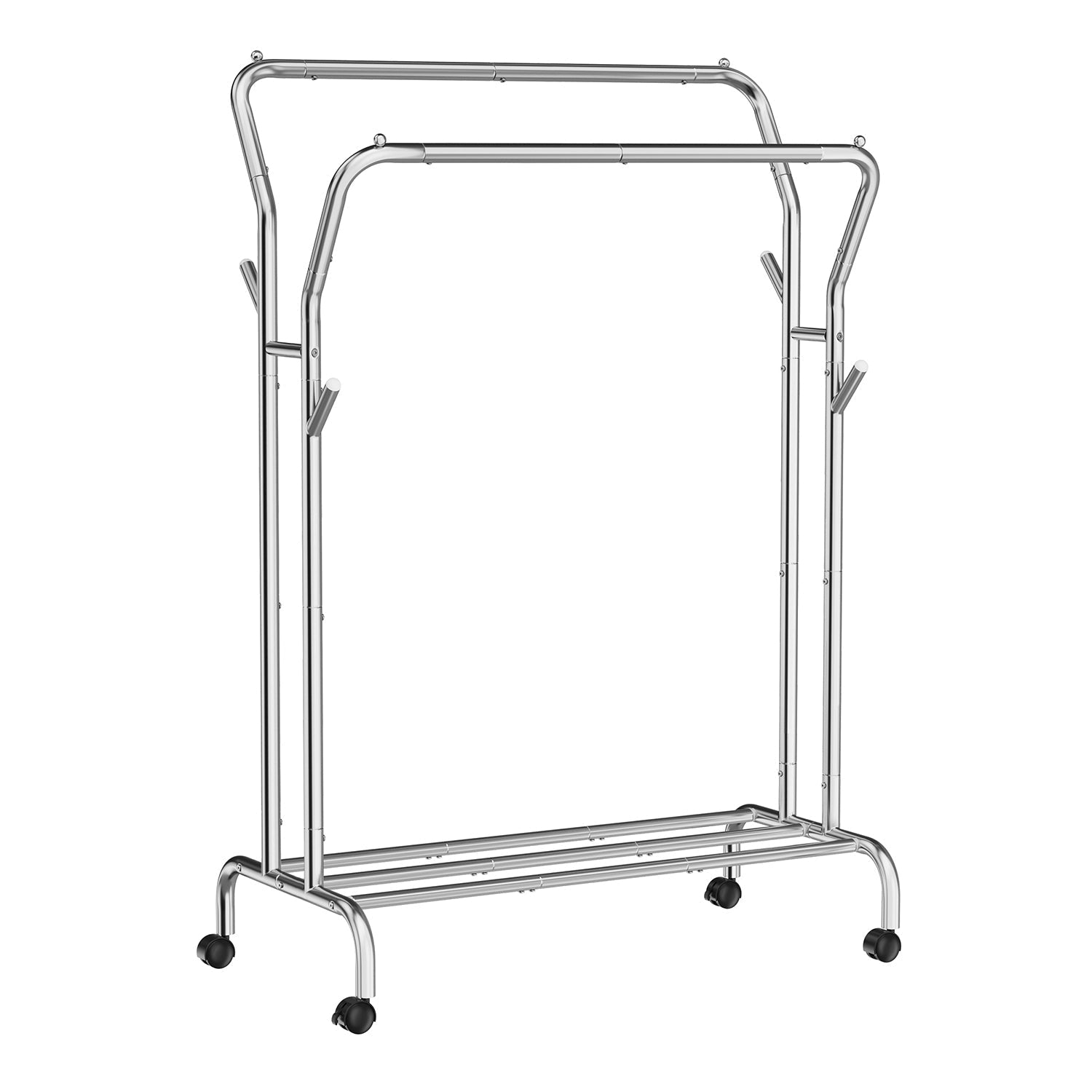 Double-Rail Clothes Rack - Heavy-Duty Metal - Black - Mobile with Shelf