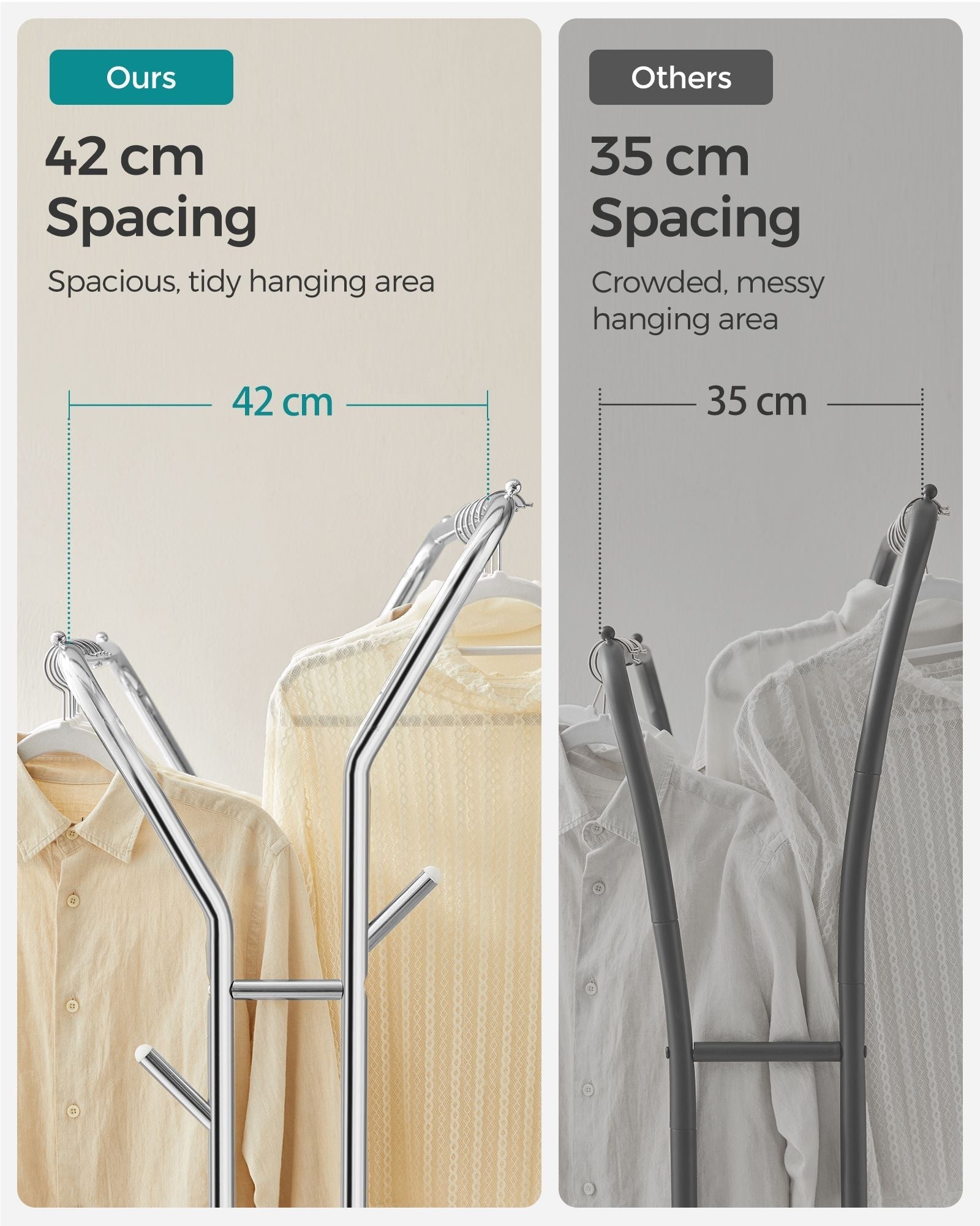 Double-Rod Clothes Rail - Metal - Silver - Mobile with Shelf
