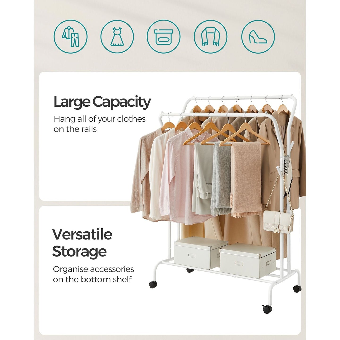 Clothes Rack - Metal - White - 103.5 cm Wide