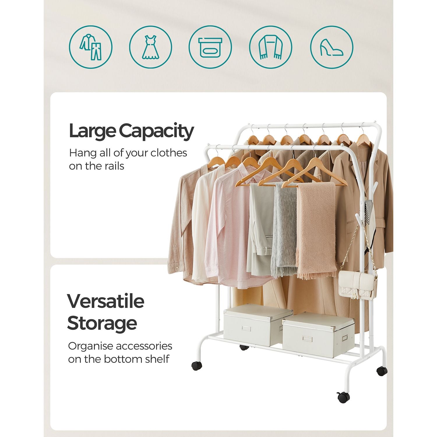 Clothes Rack - Metal - White - 103.5 cm Wide