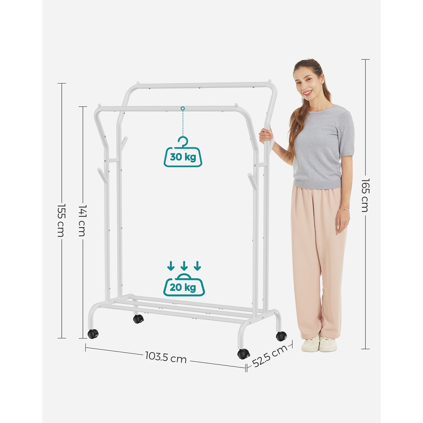 Clothes Rack - Metal - White - 103.5 cm Wide