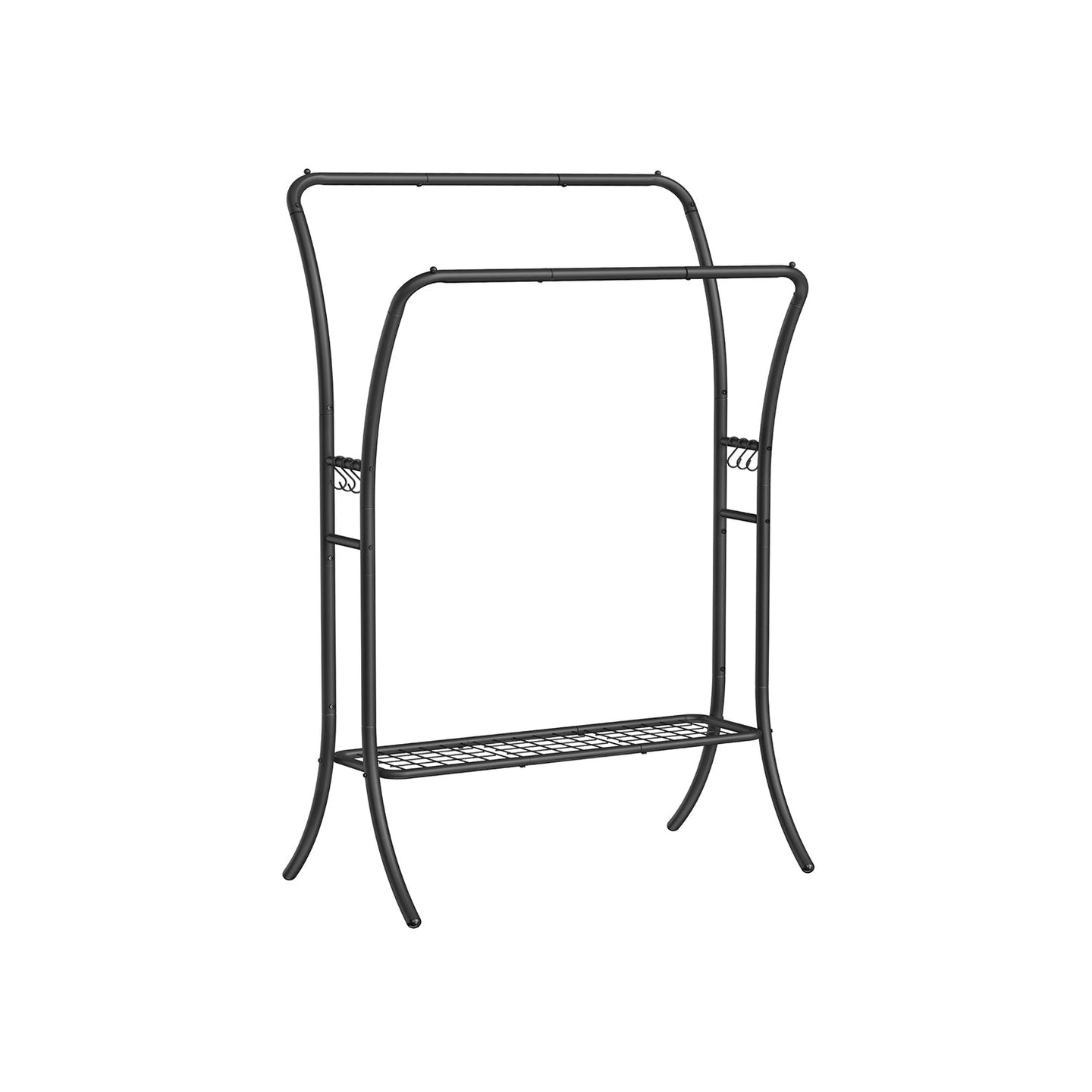 Double-Rod Clothes Rack - Heavy-Duty Metal - Ink Black - Portable with Storage Shelf and 6 Hooks