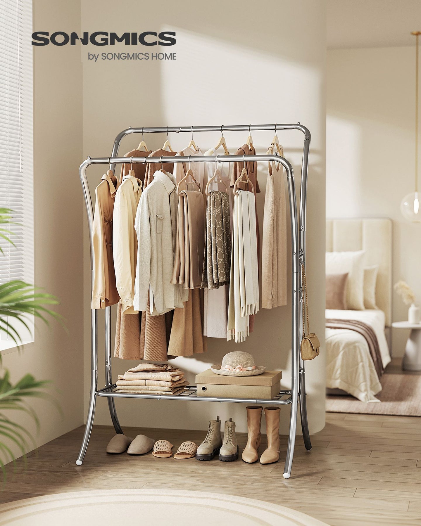 Clothing Rack - Metal - Portable with Storage Shelves and Hooks