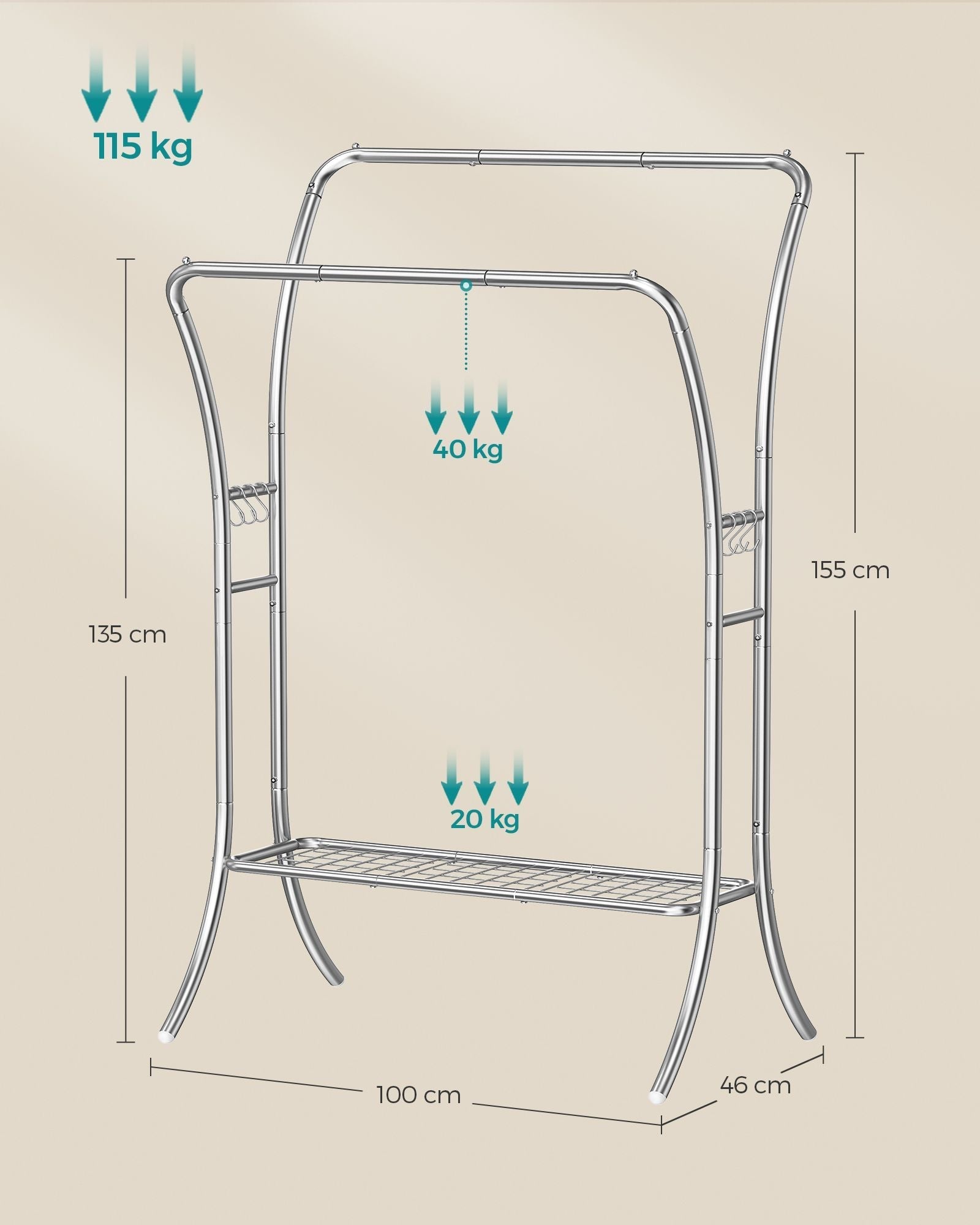 Double-Rod Clothes Rack - Metal - Metallic Silver