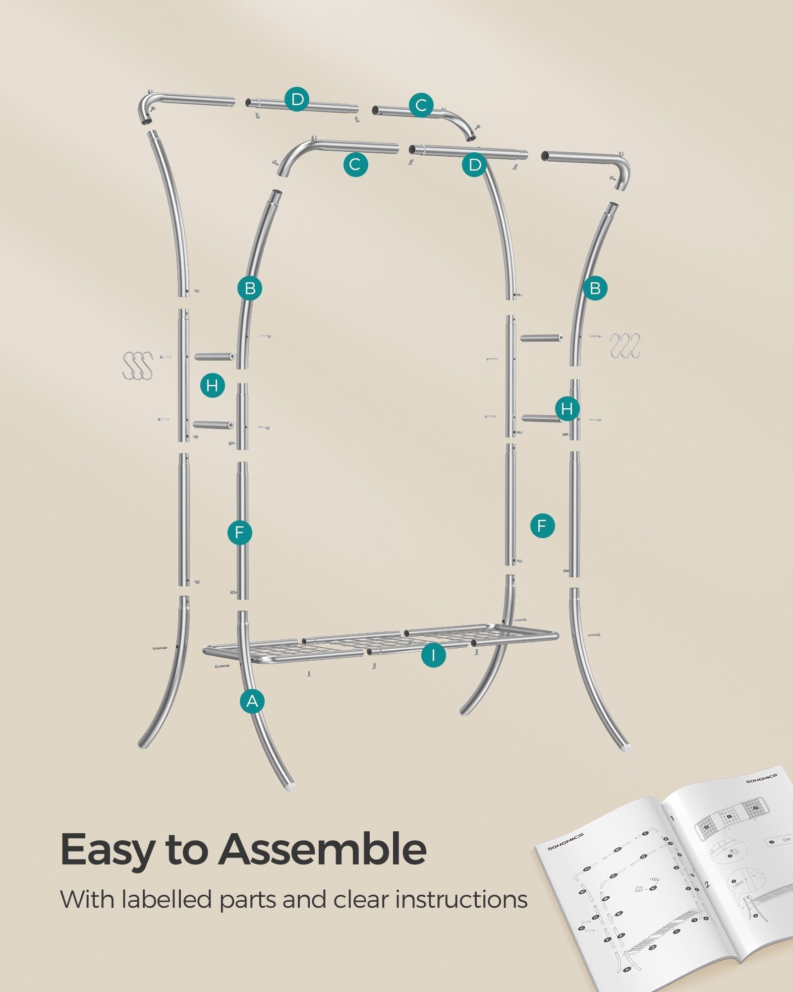 Double-Rod Clothes Rack - Metal - Metallic Silver