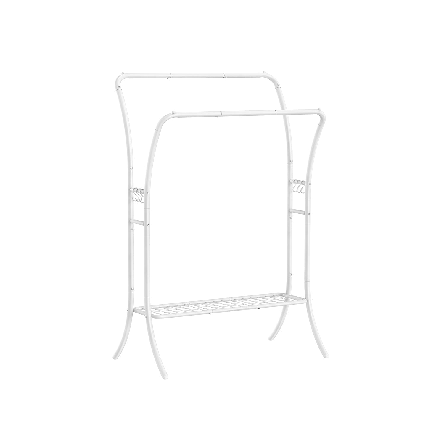 Heavy-Duty Double-Rod Clothes Rail - Metal - Cloud White - Portable with Storage Shelf and 6 Hooks
