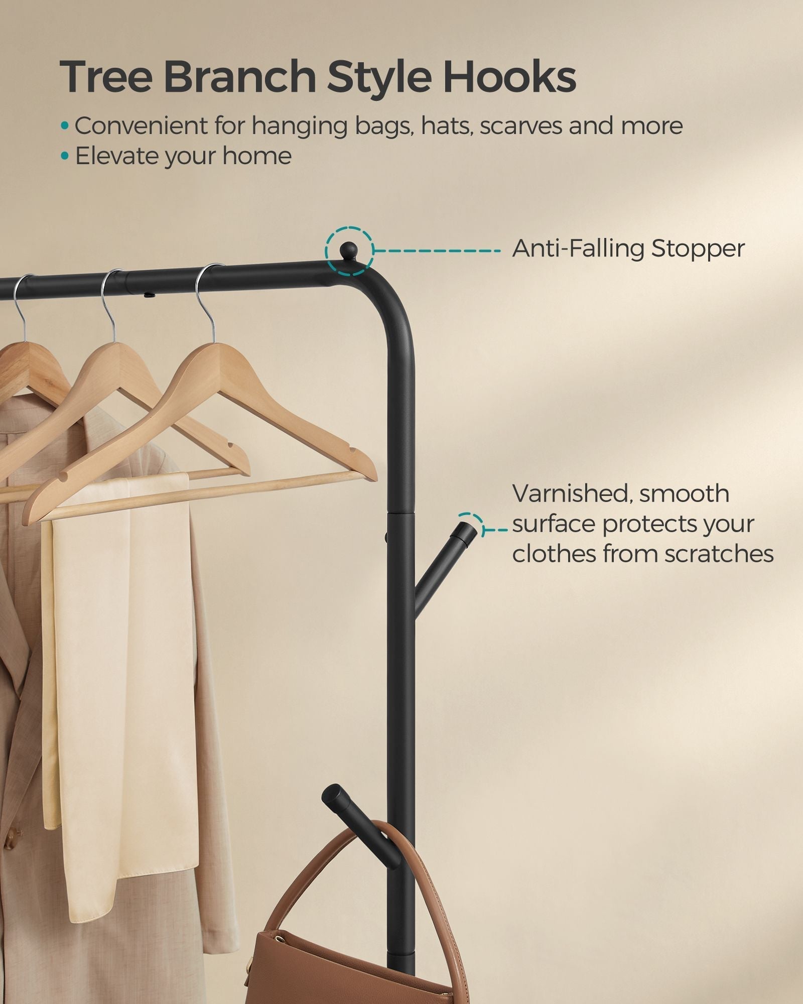 Clothes Rack - Heavy-Duty Metal - Ink Black - Extendable and Collapsible with Wheels
