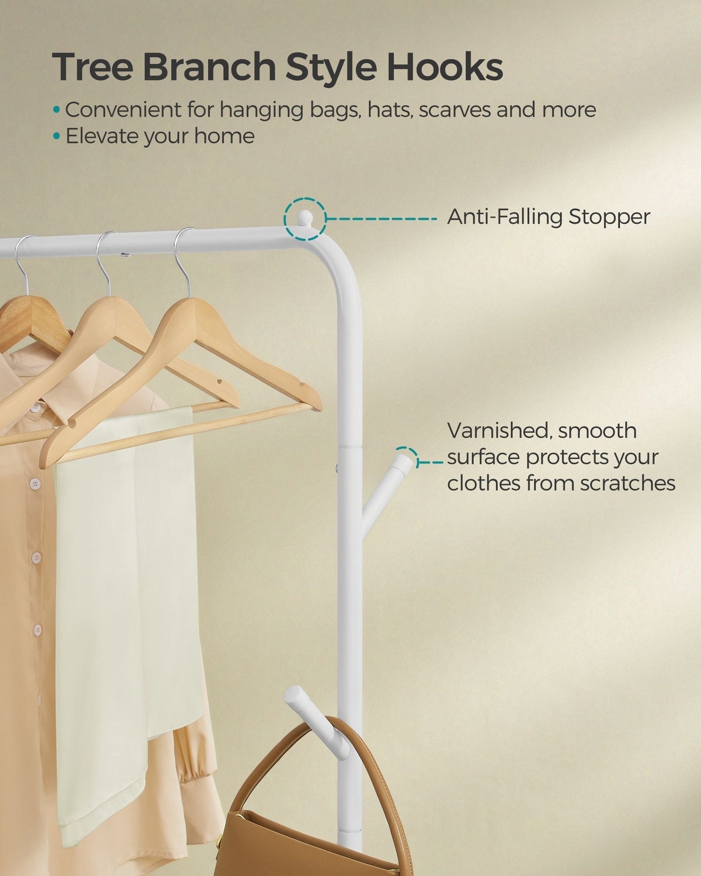 Clothes Rail - Heavy-Duty Metal - Cloud White - Extendable and Collapsible with Wheels