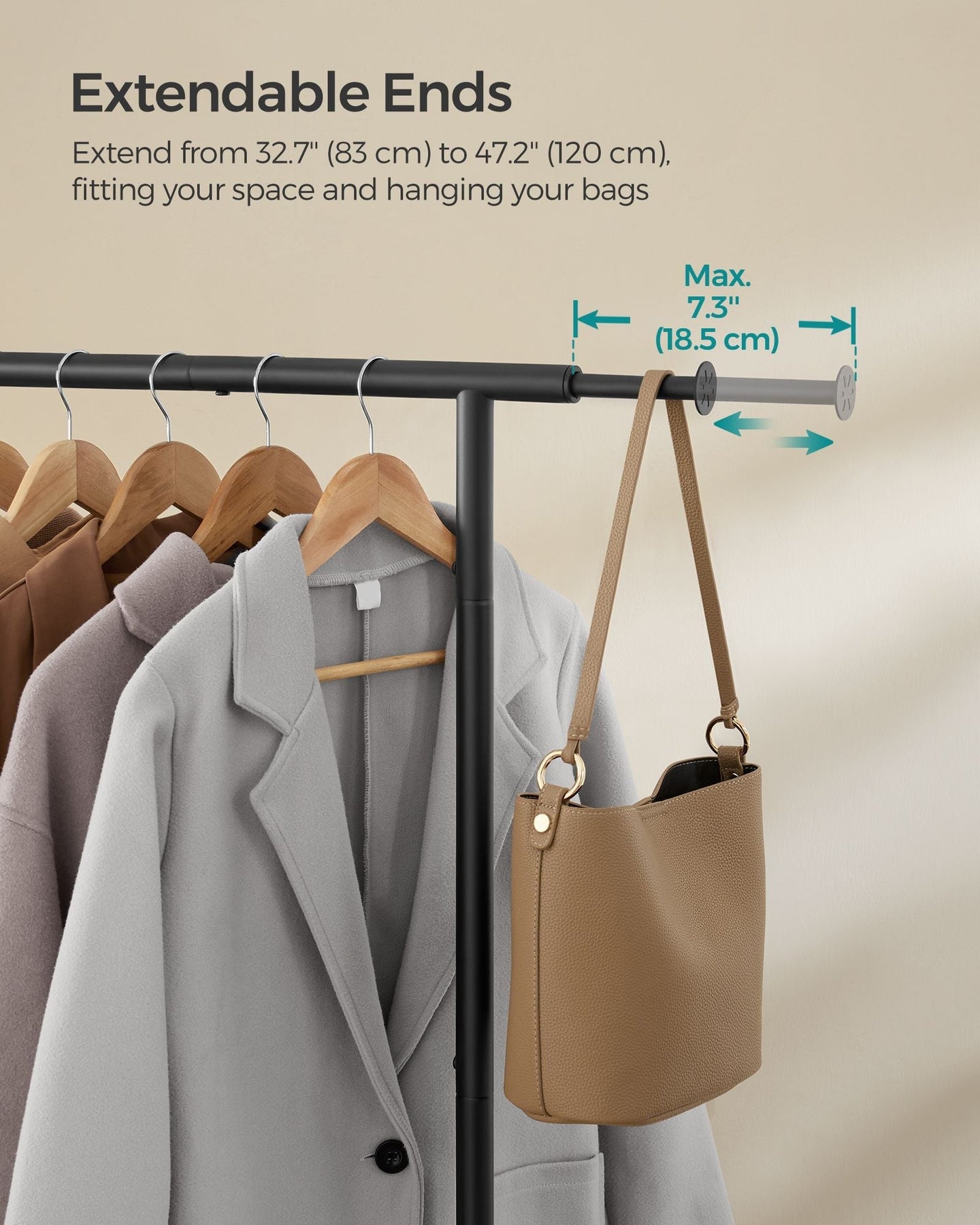 Clothes Rack - Metal - Ink Black - Extendable with Wheels