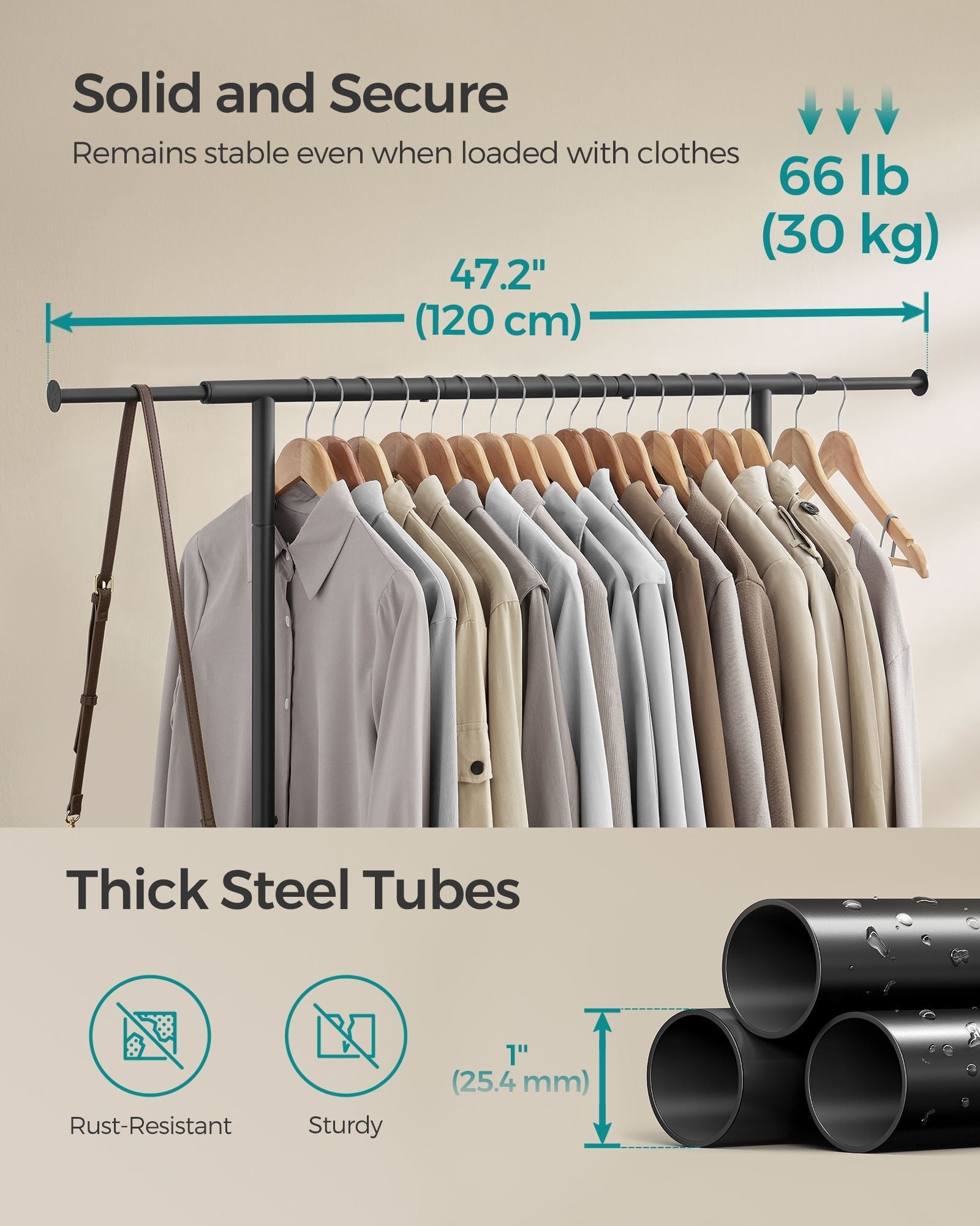 Clothes Rack - Metal - Ink Black - Extendable with Wheels