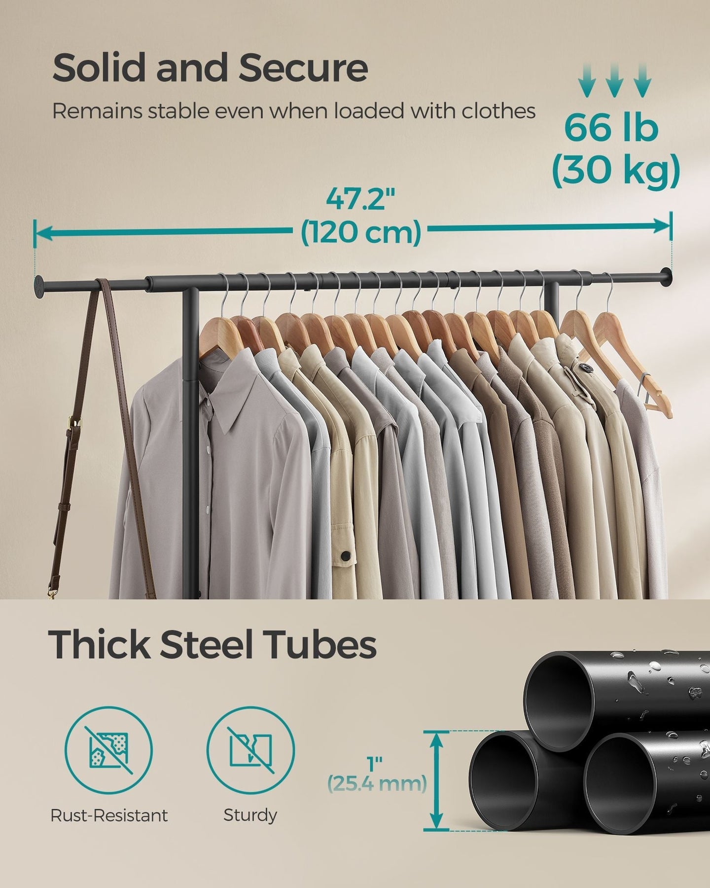 Clothes Rack - Metal - Ink Black - Extendable with Wheels