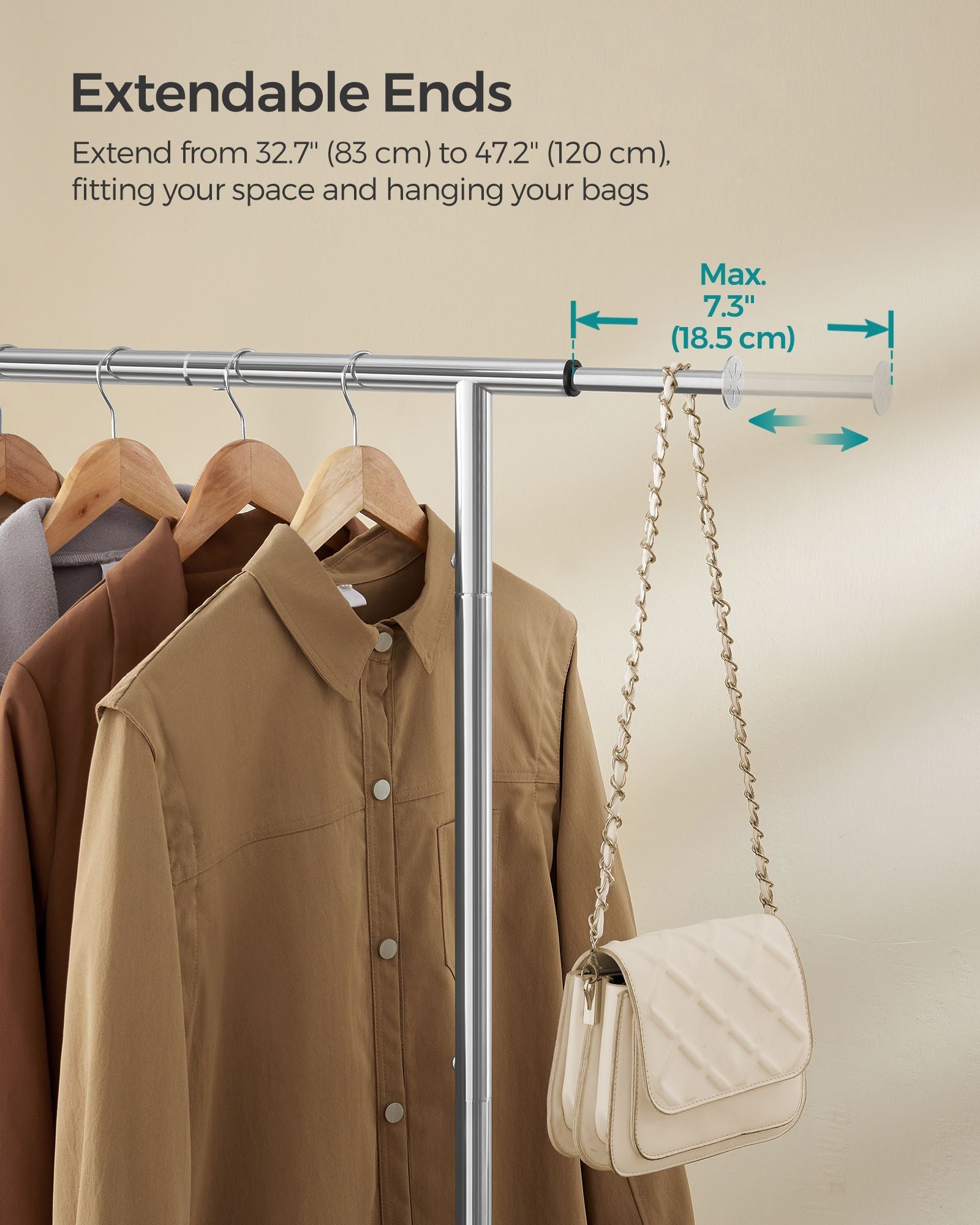 Clothes Rack - Metal - Dove Grey - Extendable with Wheels