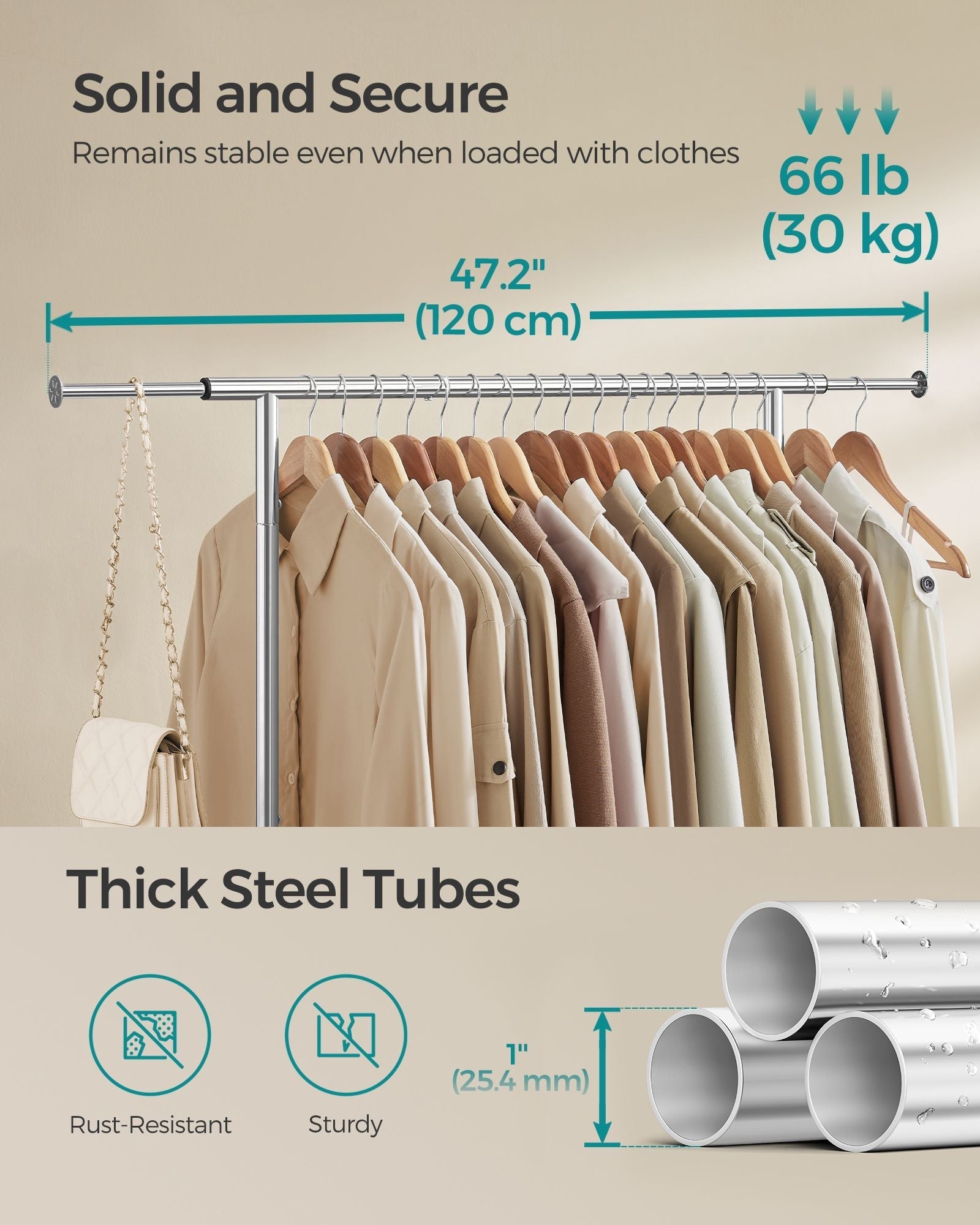 Clothes Rack - Metal - Dove Grey - Extendable with Wheels