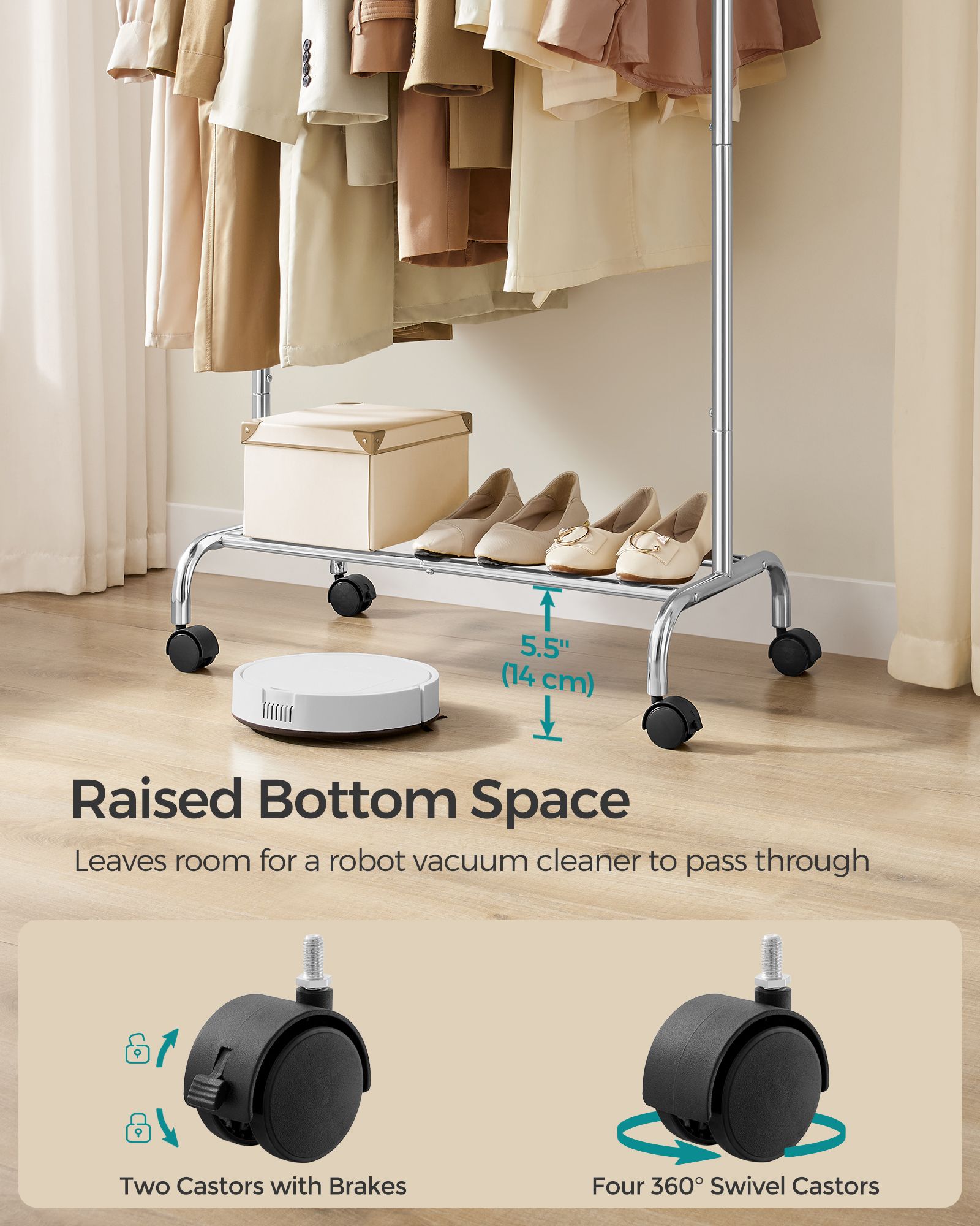 Clothes Rack - Metal - Dove Grey - Extendable with Wheels