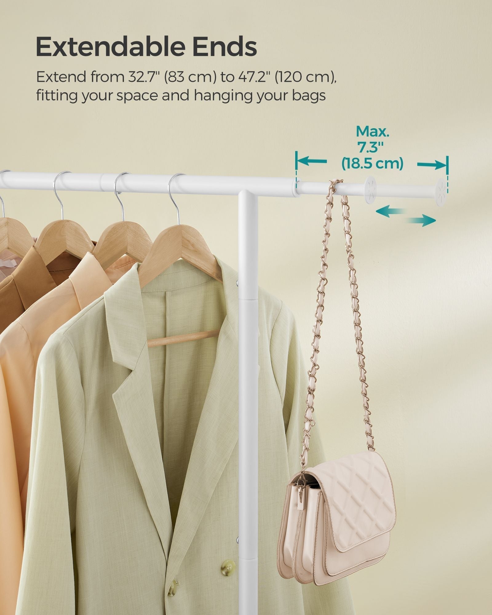 Clothes Rack - Metal - Cloud White - Extendable Hanging Rail with Wheels