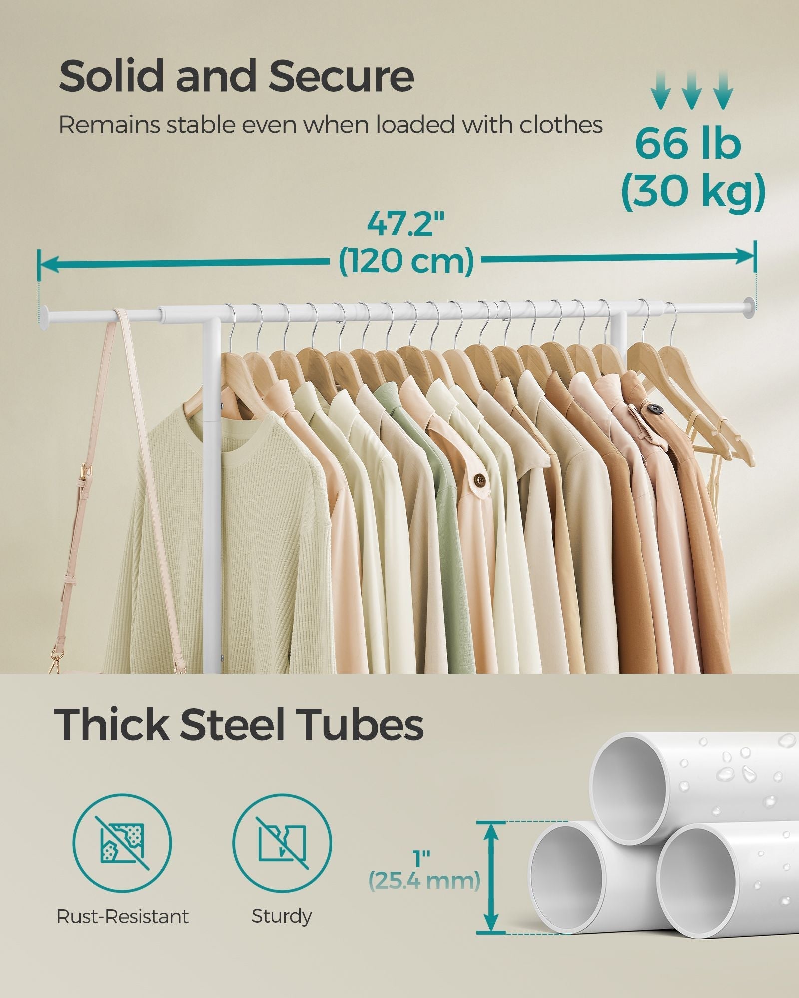 Clothes Rack - Metal - Cloud White - Extendable Hanging Rail with Wheels