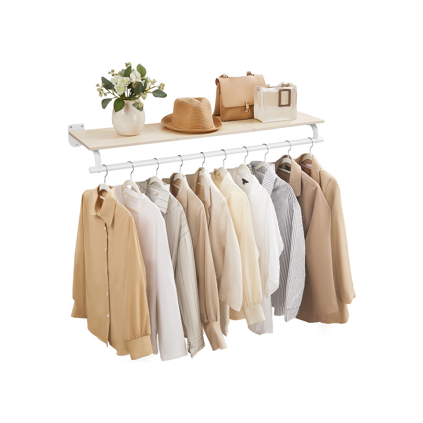 Wall-Mounted Clothing Rack - Supports up to 60 kg - Wood - Natural Beige