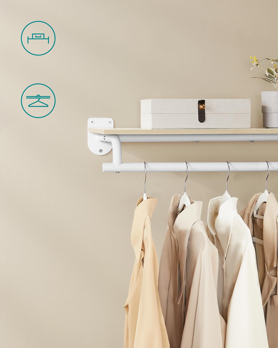 Wall-Mounted Clothing Rack - Supports up to 60 kg - Wood - Natural Beige