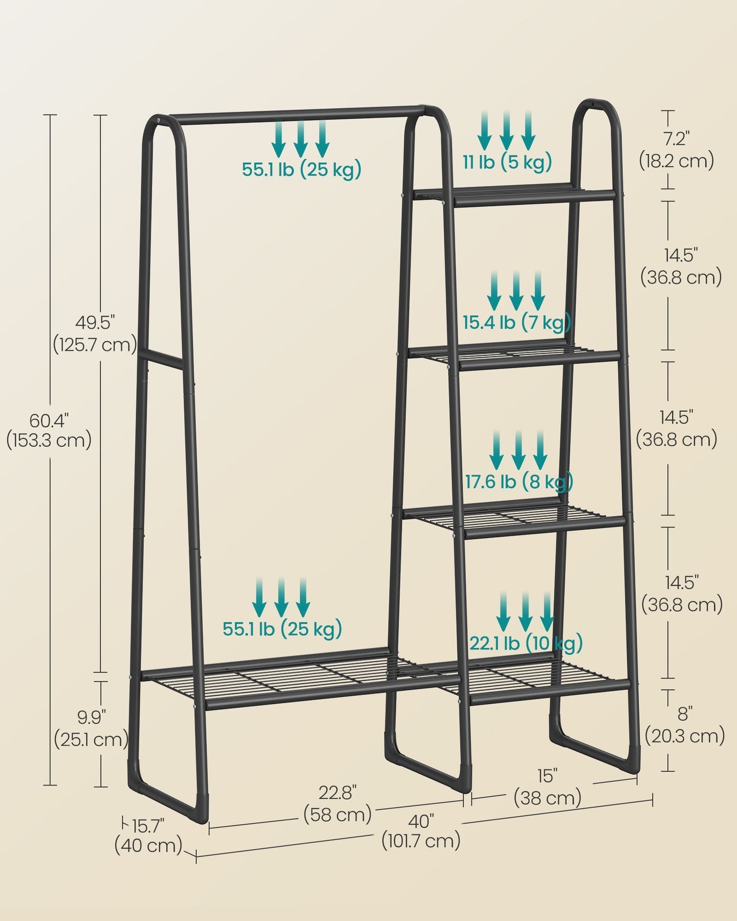 Freestanding Clothes Rack - 5 Storage Shelves - Metal - Matte Black